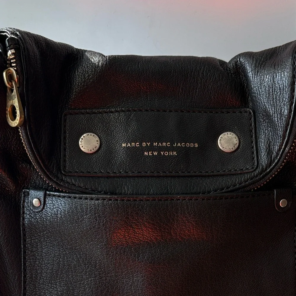 Marc by Marc Jacobs Black Leather Preppy Natasha Crossbody with Gold Hardware
